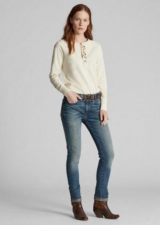 Blaue Ralph Lauren Skinny Stretch-Jeans für Damen