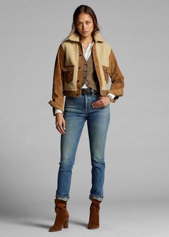 Blaue Ralph Lauren Stretch-Jeans im Vintage-Stil mit gerader Passform für Damen