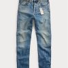 Blaue Ralph Lauren Stretch-Jeans im Vintage-Stil mit gerader Passform für Damen