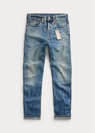 Blaue Ralph Lauren Stretch-Jeans im Vintage-Stil mit gerader Passform für Damen