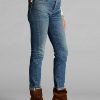 Blaue Ralph Lauren Stretch-Jeans im Vintage-Stil mit gerader Passform für Damen