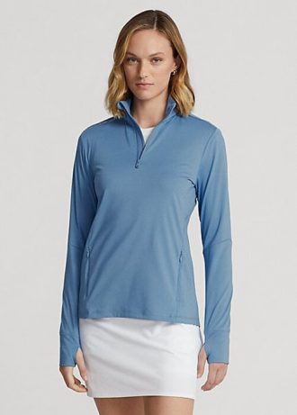 Blaue Ralph Lauren Stretch-Jersey-Sweatshirts mit Viertelreißverschluss für Damen