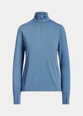 Blaue Ralph Lauren Stretch-Jersey-Sweatshirts mit Viertelreißverschluss für Damen