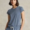 Blaue Ralph Lauren T-Shirts aus Bio-Baumwolle mit Rundhalsausschnitt für Damen Blaue Ralph Lauren T-Shirts aus Bio-Baumwolle mit Rundhalsausschnitt für Damen