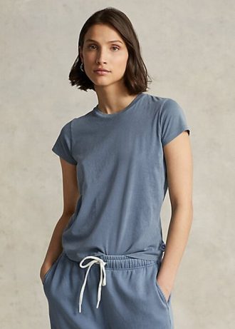Blaue Ralph Lauren T-Shirts aus Bio-Baumwolle mit Rundhalsausschnitt für Damen