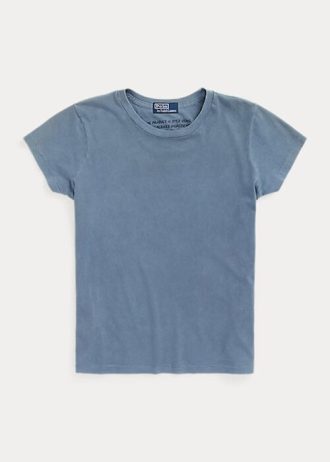 Blaue Ralph Lauren T-Shirts aus Bio-Baumwolle mit Rundhalsausschnitt für Damen