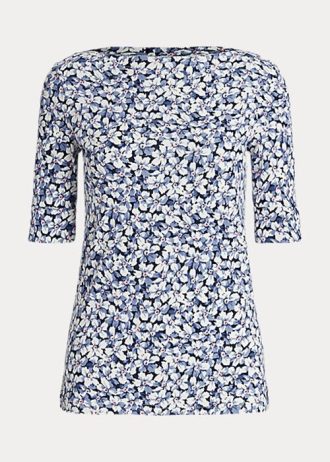 Blaue Ralph Lauren T-Shirts aus Stretch-Baumwolle mit Blumenmuster für Damen