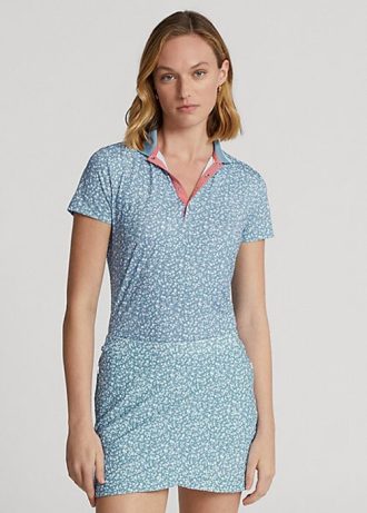 Blaue Ralph Lauren Tailored Fit Jersey-Hemden mit Blumenmuster für Damen