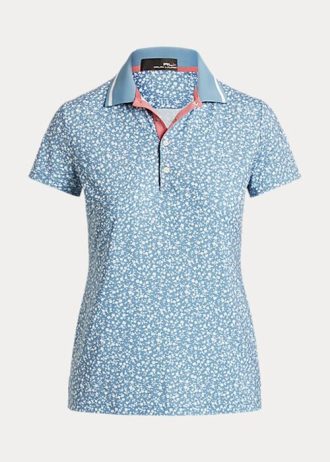 Blaue Ralph Lauren Tailored Fit Jersey-Hemden mit Blumenmuster für Damen