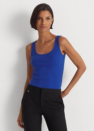 Blaue Ralph Lauren Tanktops aus Baumwollmischung für Damen
