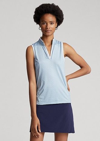 Blaue ärmellose Piqué-Hemden im Tailored Fit von Ralph Lauren für Damen