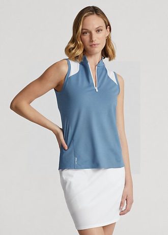 Blaue ärmellose Piqué-Hemden im Tailored Fit von Ralph Lauren für Damen
