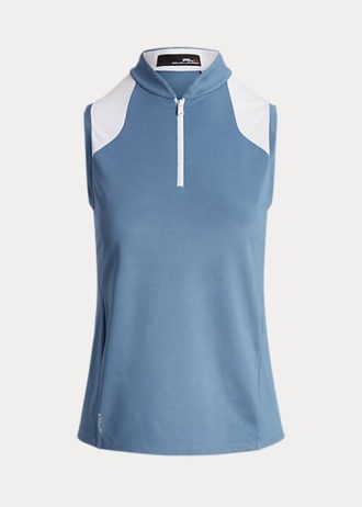 Blaue ärmellose Piqué-Hemden im Tailored Fit von Ralph Lauren für Damen