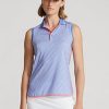 Blaue ärmellose Poloshirts von Ralph Lauren Performance für Damen Blaue ärmellose Poloshirts von Ralph Lauren Performance für Damen