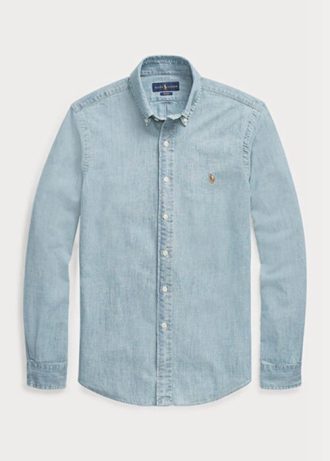 Blaue Slim Fit Chambray-Hemden für Herren von Ralph Lauren