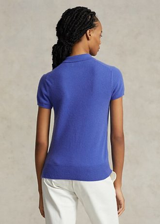 Blaue Slim Fit Poloshirts aus Kaschmir von Ralph Lauren für Damen
