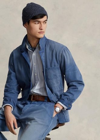 Blaue Utility-Jacken aus Twill mit Fischgrätenmuster von Ralph Lauren für Herren