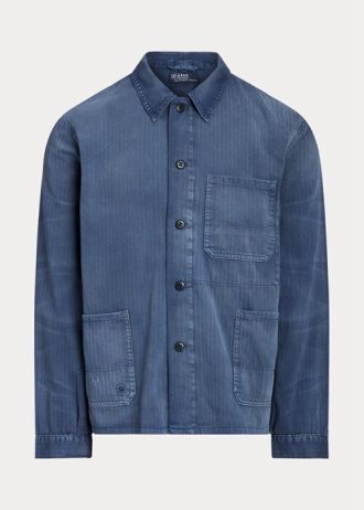 Blaue Utility-Jacken aus Twill mit Fischgrätenmuster von Ralph Lauren für Herren