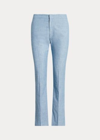 Blaue, verkürzte Chambray-Kick-Flare-Hose von Ralph Lauren für Damen