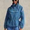 Blaue, verstaubare, durchscheinende Ripstop-Windjacke von Ralph Lauren für Damen Blaue, verstaubare, durchscheinende Ripstop-Windjacke von Ralph Lauren für Damen