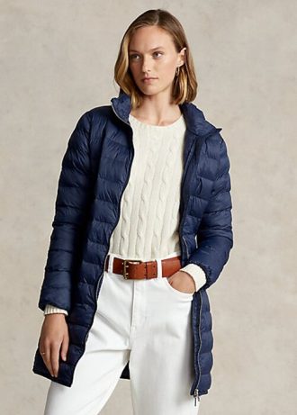 Blaue, verstaubare, gesteppte Taftmäntel von Ralph Lauren für Damen