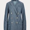 Blaue Zweireihige Chambray-Blazer von Ralph Lauren für Damen Blaue Zweireihige Chambray-Blazer von Ralph Lauren für Damen