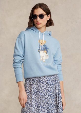 Blauer Fleece-Hoodie mit Polo Bear-Print für Damen von Ralph Lauren