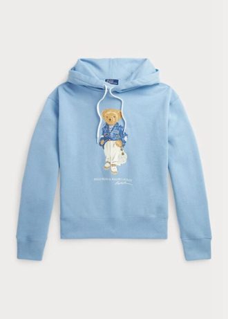 Blauer Fleece-Hoodie mit Polo Bear-Print für Damen von Ralph Lauren