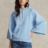 Blauer Ralph Lauren Fleece-Kapuzenpullover mit abgeschnittenen Bündchen für Damen Blauer Ralph Lauren Fleece-Kapuzenpullover mit abgeschnittenen Bündchen für Damen