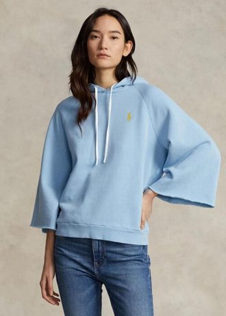 Blauer Ralph Lauren Fleece-Kapuzenpullover mit abgeschnittenen Bündchen für Damen