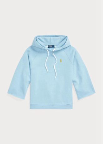 Blauer Ralph Lauren Fleece-Kapuzenpullover mit abgeschnittenen Bündchen für Damen