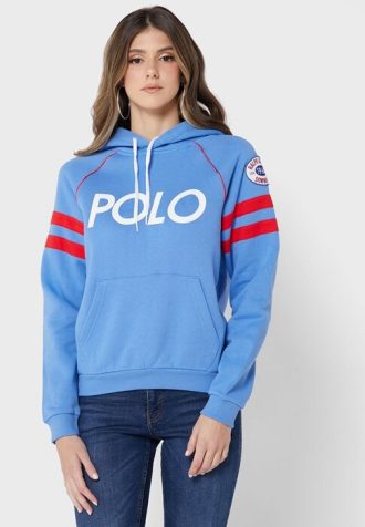 Blauer Ralph Lauren Graphic Strick-Hoodie für Damen