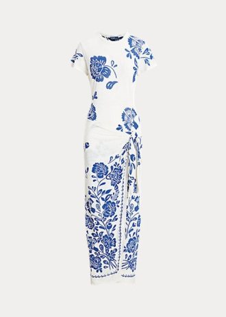 Blaues Jersey-Wickelkleid mit Blumenmuster von Ralph Lauren für Damen
