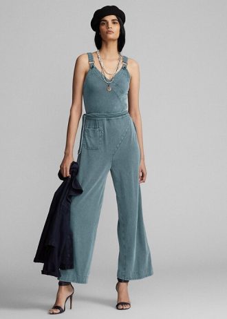 Blaues Jumpsuit-Kleid aus stückgefärbtem Jersey von Ralph Lauren für Damen