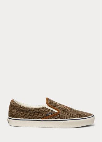 Braun / Braune Ralph Lauren Keaton Tweed Slip-On Sneakers für Herren