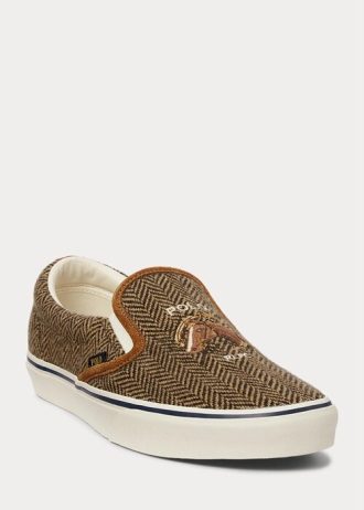 Braun / Braune Ralph Lauren Keaton Tweed Slip-On Sneakers für Herren