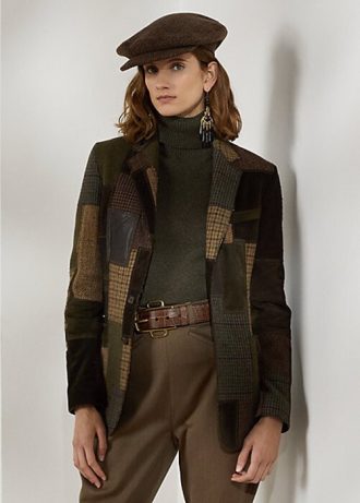 Braun / Olivgrüne Ralph Lauren Hailey Patchwork-Tweedjacken für Damen