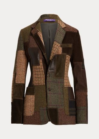 Braun / Olivgrüne Ralph Lauren Hailey Patchwork-Tweedjacken für Damen
