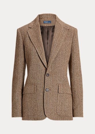 Braune Blazer aus Leinenmischung mit Fischgrätenmuster für Damen von Ralph Lauren