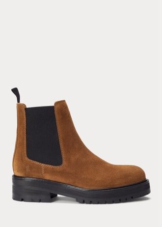 Braune Chelsea-Stiefel aus Wildleder von Ralph Lauren für Damen