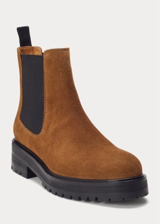 Braune Chelsea-Stiefel aus Wildleder von Ralph Lauren für Damen