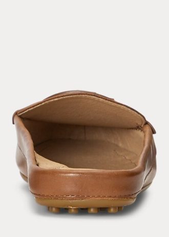 Braune Damen Ralph Lauren Brynn Flache Driver-Schuhe aus brüniertem Leder