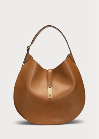 Braune Damen Ralph Lauren Polo ID Kalbsleder Mittelgroße Schultertaschen