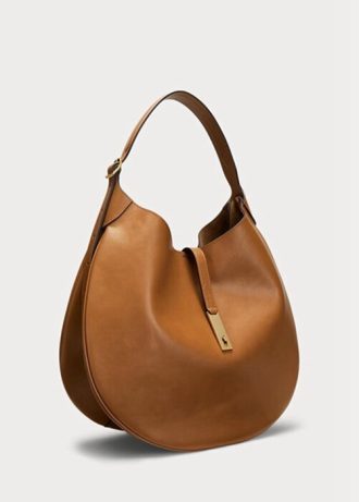 Braune Damen Ralph Lauren Polo ID Kalbsleder Mittelgroße Schultertaschen