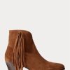 Braune Damenstiefel von Ralph Lauren Lucille mit Fransenbesatz aus Wildleder