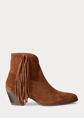 Braune Damenstiefel von Ralph Lauren Lucille mit Fransenbesatz aus Wildleder