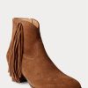 Braune Damenstiefel von Ralph Lauren Lucille mit Fransenbesatz aus Wildleder