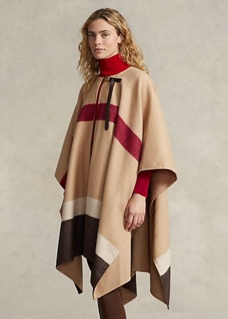 Braune, doppelseitige Ponchojacken mit Streifen von Ralph Lauren Polo ID für Damen