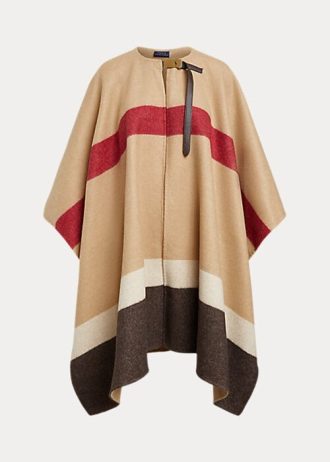 Braune, doppelseitige Ponchojacken mit Streifen von Ralph Lauren Polo ID für Damen