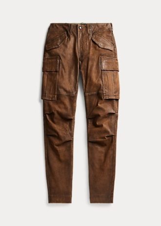 Braune, enge Cargohose aus Leder von Ralph Lauren für Damen
